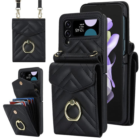 RFID Blocking Phone Case for Samsung Galaxy Z Flip4 5G, Card Holder Leather+PC Cover - Black