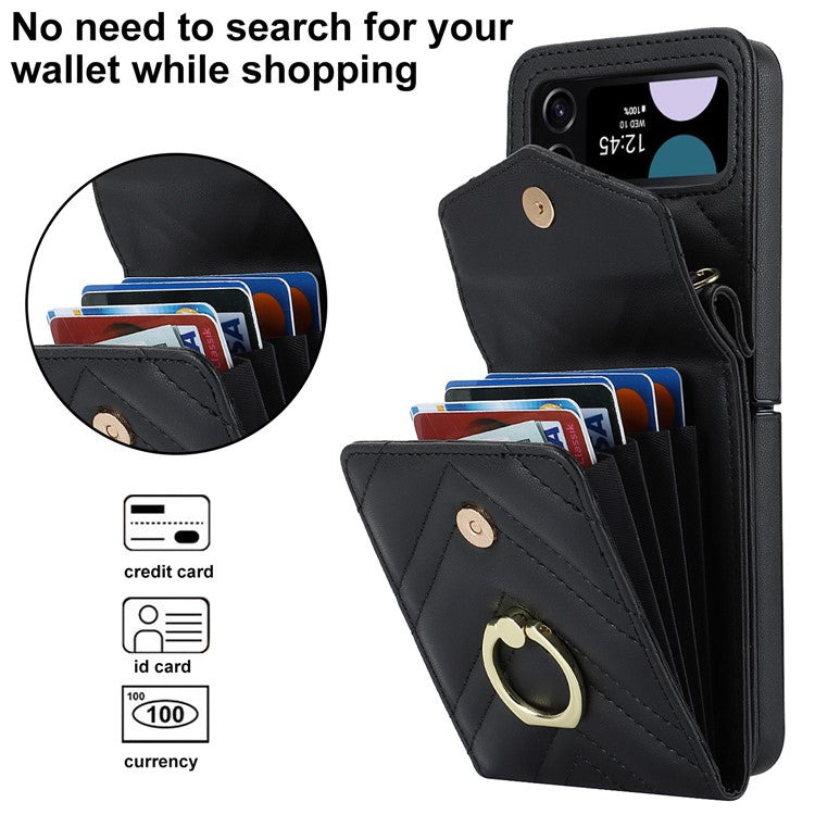 RFID Blocking Phone Case for Samsung Galaxy Z Flip4 5G, Card Holder Leather+PC Cover - Black
