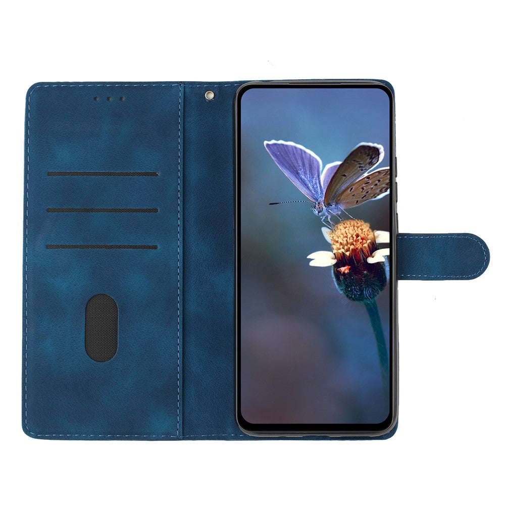 For Samsung Galaxy M53 5G Anti-drop Phone Case Imprinted Flower Wallet Stand Leather Cellphone Cover - Blue