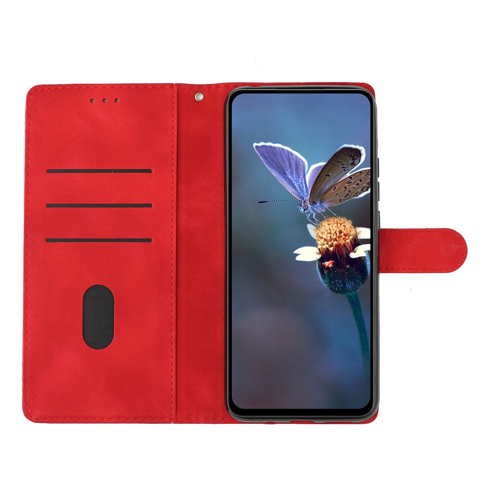 For Samsung Galaxy M53 5G Anti-drop Phone Case Imprinted Flower Wallet Stand Leather Cellphone Cover - Red