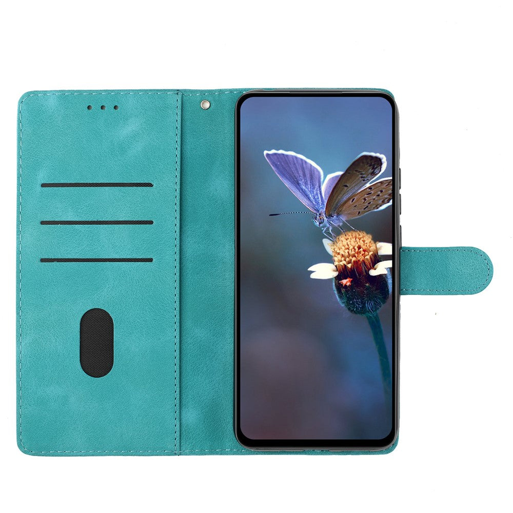 For Samsung Galaxy M53 5G Anti-drop Phone Case Imprinted Flower Wallet Stand Leather Cellphone Cover - Sky Blue