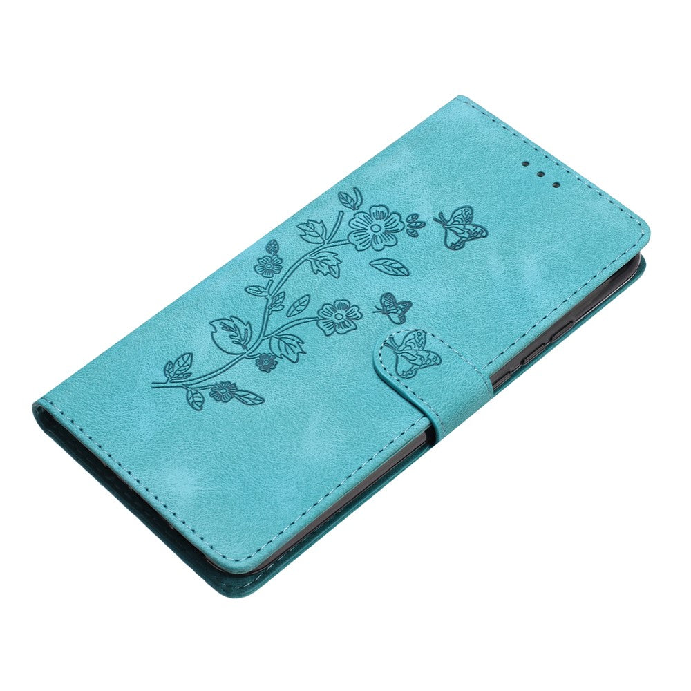 For Samsung Galaxy M53 5G Anti-drop Phone Case Imprinted Flower Wallet Stand Leather Cellphone Cover - Sky Blue