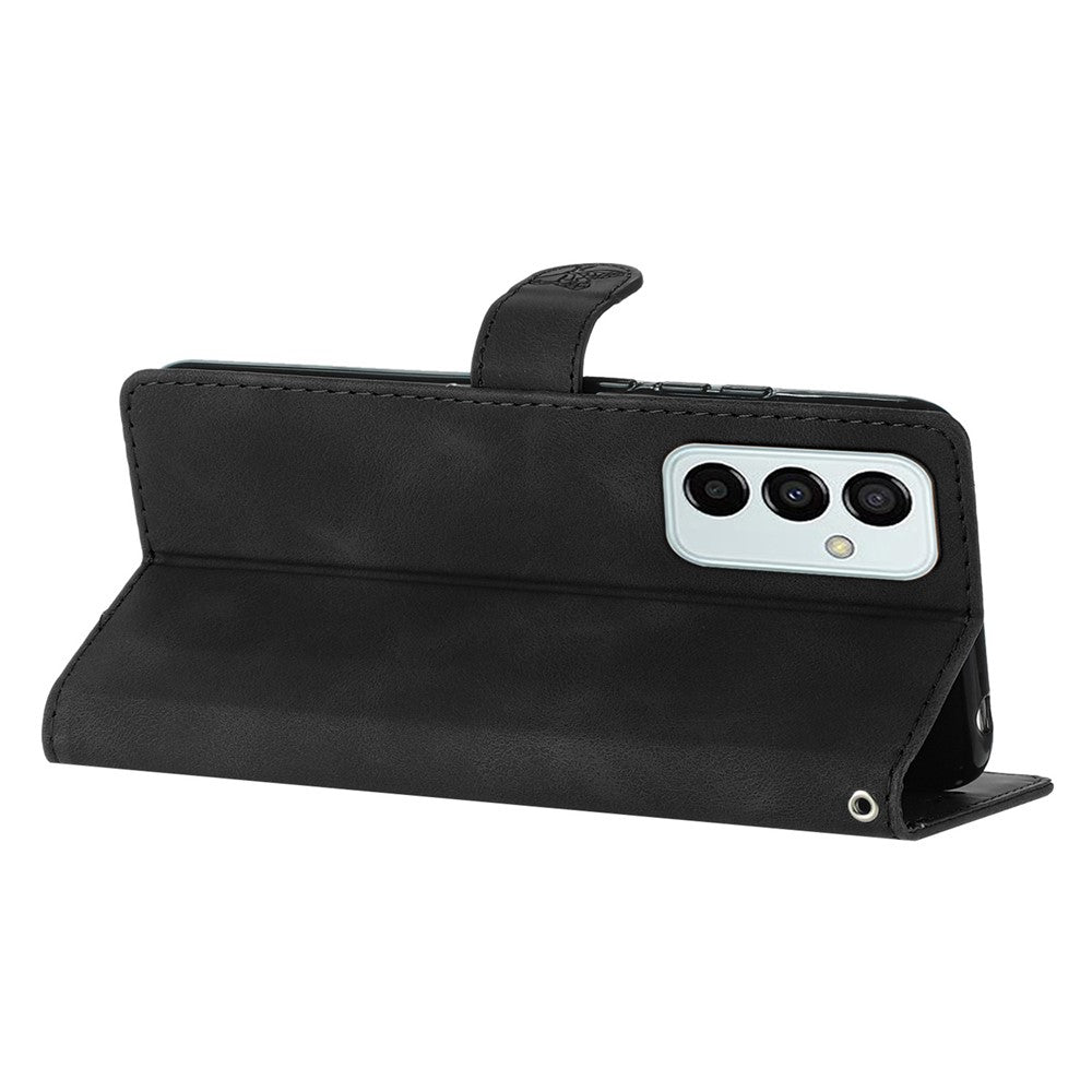 For Samsung Galaxy M52 5G Anti-drop Imprinted Flower Phone Case Wallet Stand Leather Cover - Black