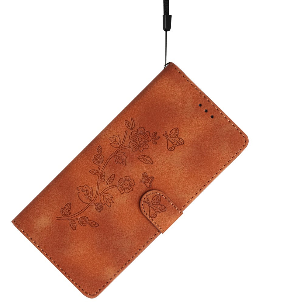 For Samsung Galaxy M52 5G Anti-drop Imprinted Flower Phone Case Wallet Stand Leather Cover - Brown