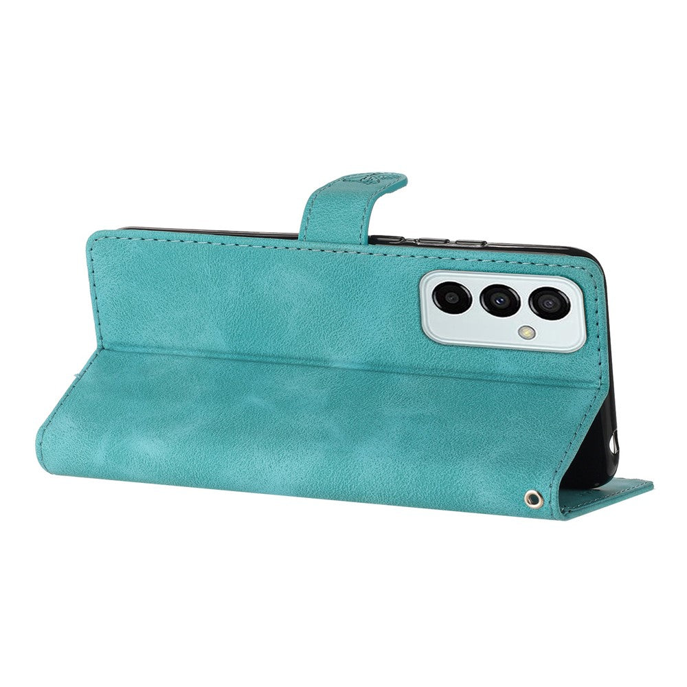 For Samsung Galaxy M52 5G Anti-drop Imprinted Flower Phone Case Wallet Stand Leather Cover - Sky Blue