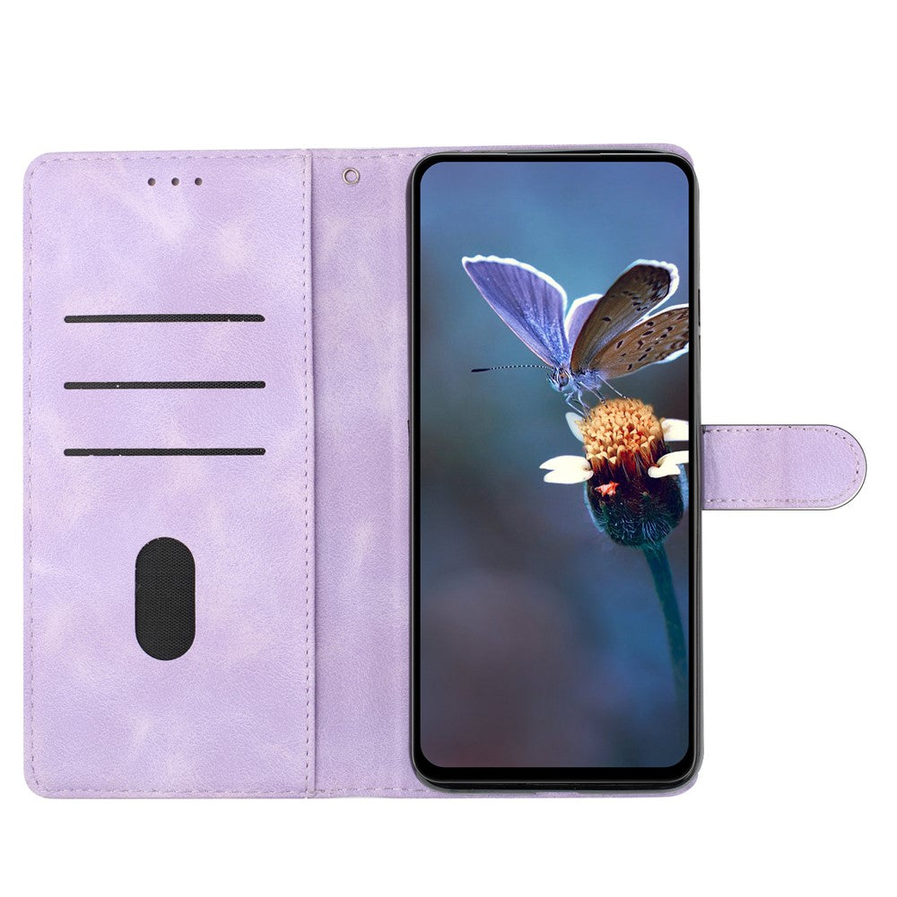 For Samsung Galaxy M52 5G Anti-drop Imprinted Flower Phone Case Wallet Stand Leather Cover - Purple