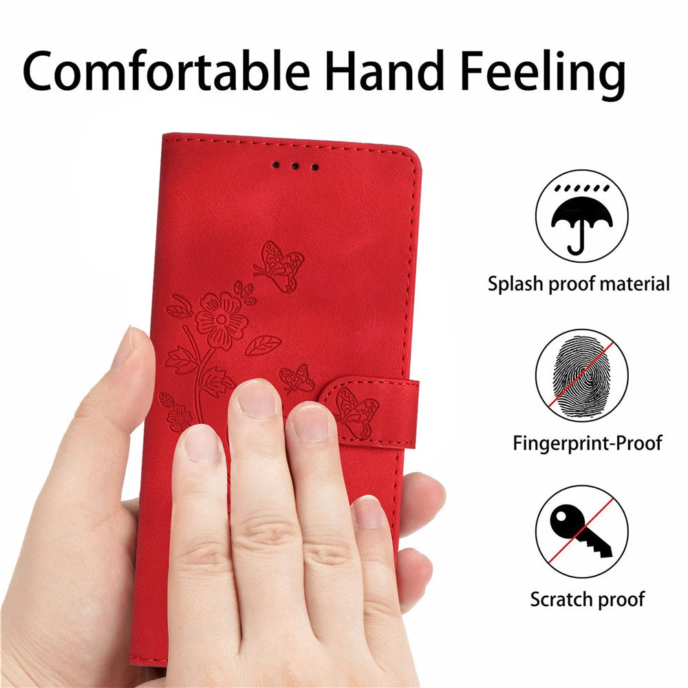 Leather Cellphone Cover for Samsung Galaxy M32 (Global Version) 4G Imprinted Flower Wallet Stand Phone Case - Red