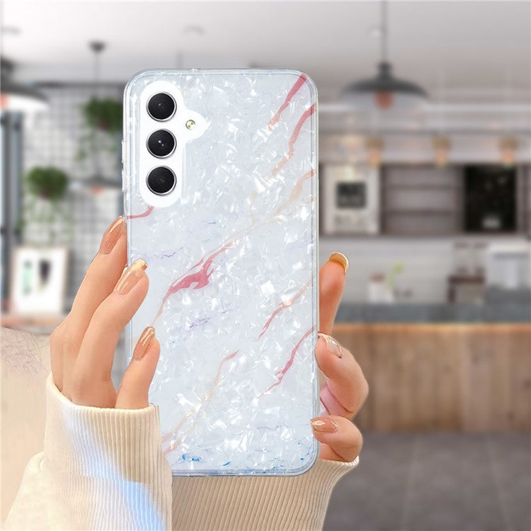 For Samsung Galaxy A24 4G (162.1 x 77.6 x 8.3mm) Marble Flower Shell Pattern Phone Case IMD Soft TPU Phone Cover - White Marble