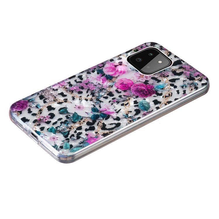 For Samsung Galaxy A22 5G (EU Version) Phone Cover Marble Flower Shell Pattern IMD Phone TPU Case - Leopard and Flower
