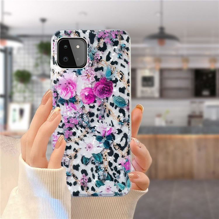 For Samsung Galaxy A22 5G (EU Version) Phone Cover Marble Flower Shell Pattern IMD Phone TPU Case - Leopard and Flower