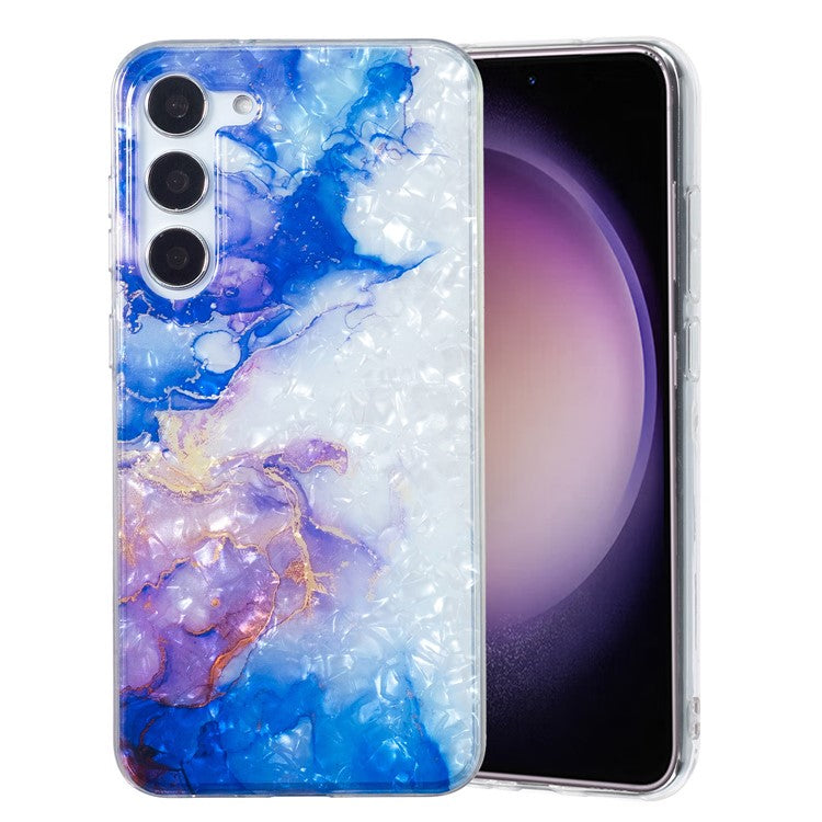 For Samsung Galaxy S23+ Soft TPU Phone Case Shell Pattern Marble Flower IMD Cover - Sky Blue Purple Marble