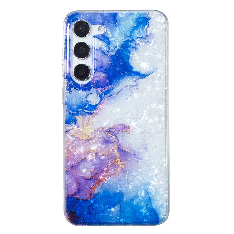 For Samsung Galaxy S23+ Soft TPU Phone Case Shell Pattern Marble Flower IMD Cover - Sky Blue Purple Marble