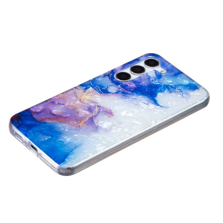For Samsung Galaxy S23+ Soft TPU Phone Case Shell Pattern Marble Flower IMD Cover - Sky Blue Purple Marble