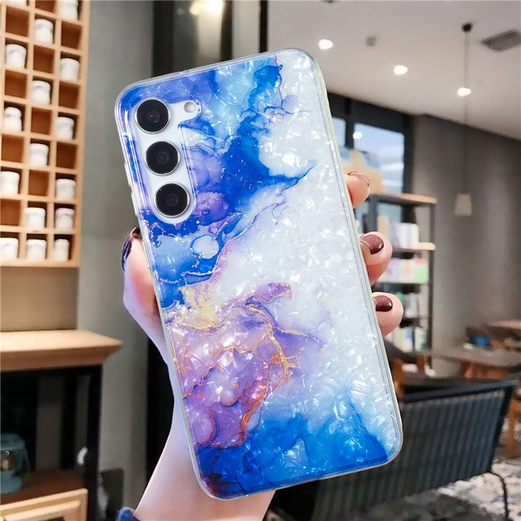 For Samsung Galaxy S23+ Soft TPU Phone Case Shell Pattern Marble Flower IMD Cover - Sky Blue Purple Marble