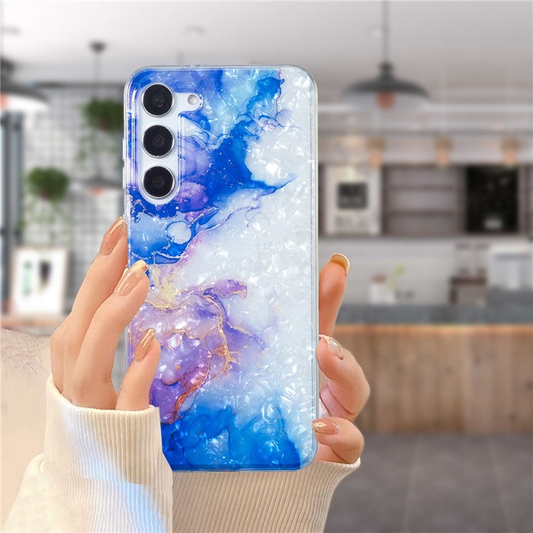 For Samsung Galaxy S23+ Soft TPU Phone Case Shell Pattern Marble Flower IMD Cover - Sky Blue Purple Marble