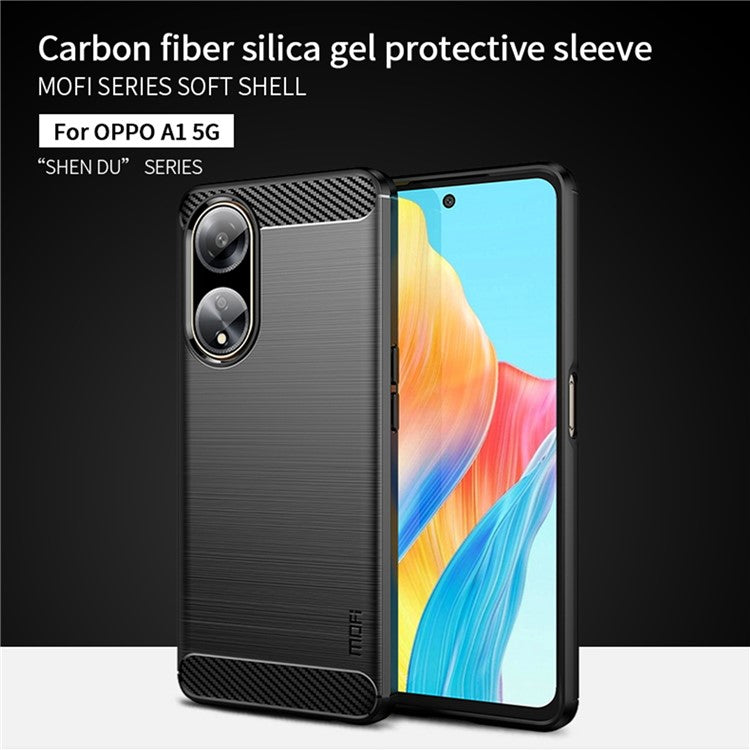 MOFI JK TPU Series-1 Soft TPU Phone Case for Oppo A1 5G Carbon Fiber Brushed Anti-Drop Phone Cover - Blue
