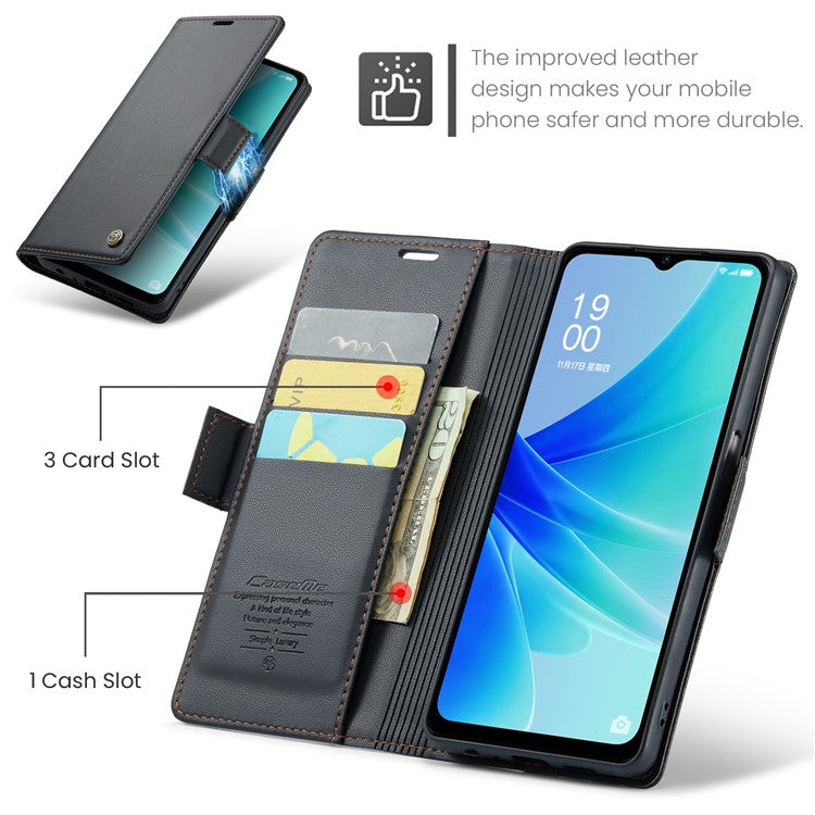 CASEME 023 Series for Oppo A57 4G / A57s 4G / A57e 4G / A77 4G / A77s 4G / OnePlus Nord N20 SE 4G RFID Blocking  Leather Case - Black