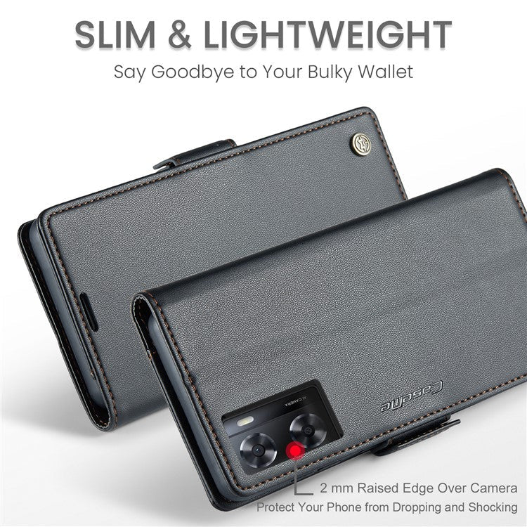 CASEME 023 Series for Oppo A57 4G / A57s 4G / A57e 4G / A77 4G / A77s 4G / OnePlus Nord N20 SE 4G RFID Blocking  Leather Case - Black