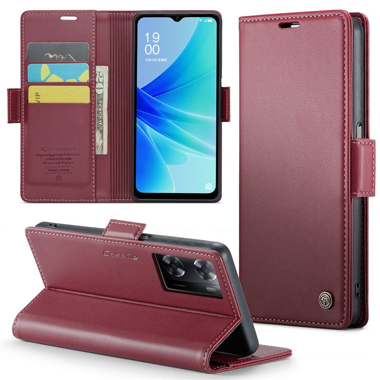 CASEME 023 Series for Oppo A57 4G / A57s 4G / A57e 4G / A77 4G / A77s 4G / OnePlus Nord N20 SE 4G RFID Blocking  Leather Case - Red