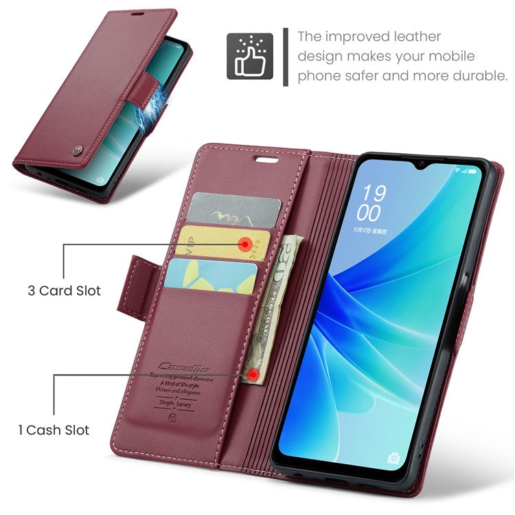 CASEME 023 Series for Oppo A57 4G / A57s 4G / A57e 4G / A77 4G / A77s 4G / OnePlus Nord N20 SE 4G RFID Blocking  Leather Case - Red