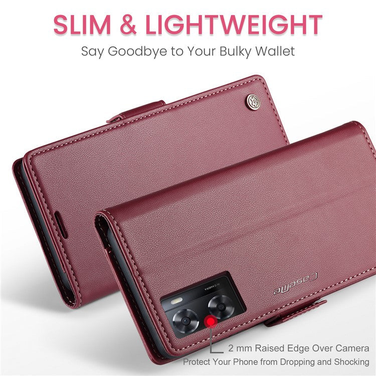 CASEME 023 Series for Oppo A57 4G / A57s 4G / A57e 4G / A77 4G / A77s 4G / OnePlus Nord N20 SE 4G RFID Blocking  Leather Case - Red