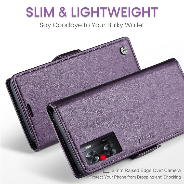 CASEME 023 Series for Oppo A57 4G / A57s 4G / A57e 4G / A77 4G / A77s 4G / OnePlus Nord N20 SE 4G RFID Blocking  Leather Case - Purple