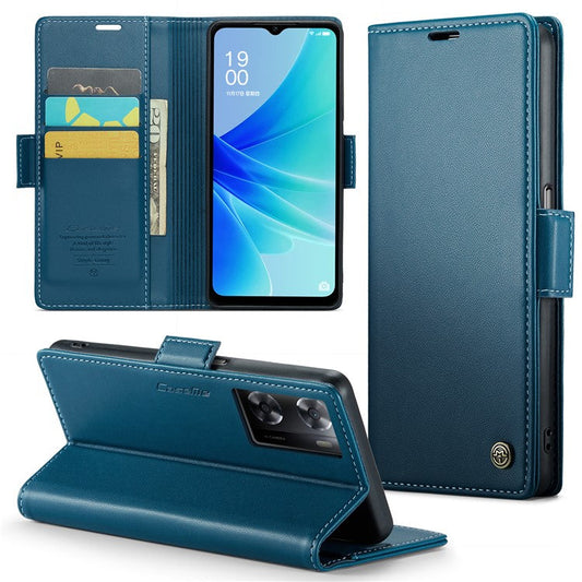 CASEME 023 Series for Oppo A57 4G / A57s 4G / A57e 4G / A77 4G / A77s 4G / OnePlus Nord N20 SE 4G RFID Blocking  Leather Case - Blue