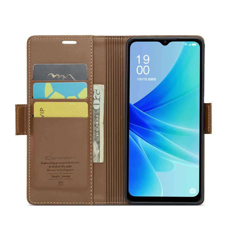 CASEME 023 Series for Oppo A57 4G / A57s 4G / A57e 4G / A77 4G / A77s 4G / OnePlus Nord N20 SE 4G RFID Blocking  Leather Case - Brown