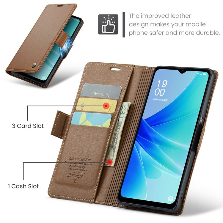 CASEME 023 Series for Oppo A57 4G / A57s 4G / A57e 4G / A77 4G / A77s 4G / OnePlus Nord N20 SE 4G RFID Blocking  Leather Case - Brown