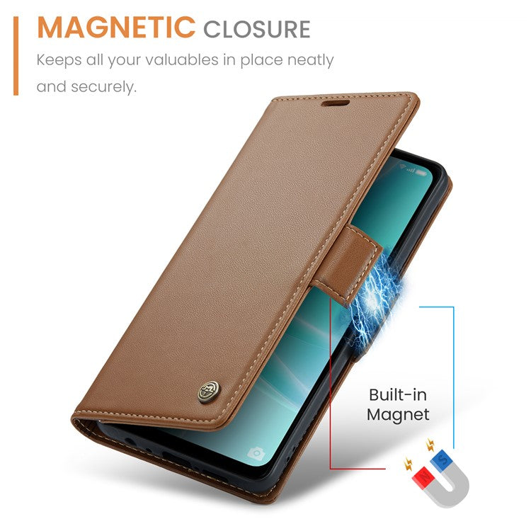 CASEME 023 Series for Oppo A57 4G / A57s 4G / A57e 4G / A77 4G / A77s 4G / OnePlus Nord N20 SE 4G RFID Blocking  Leather Case - Brown