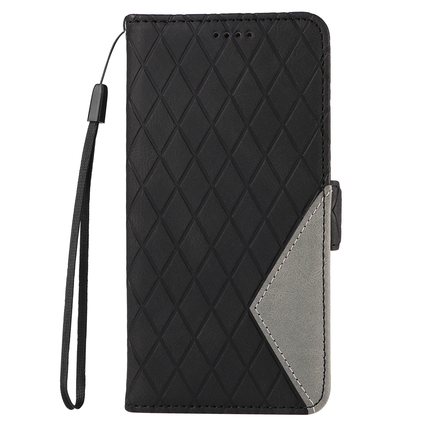 For Samsung Galaxy S20 FE / S20 FE 5G / S20 FE 2022 / S20 Lite Color Splicing Leather Case Rhombus Imprinted Wallet Stand Phone Cover - Black