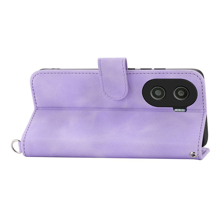 Anti-Drop PU Leather Case for Honor X40i 5G Imprinted Flower Skin-Touch Wallet Phone Cover with Strap - Light Purple