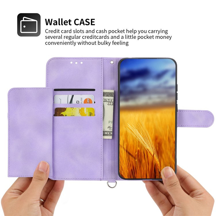 Anti-Drop PU Leather Case for Honor X40i 5G Imprinted Flower Skin-Touch Wallet Phone Cover with Strap - Light Purple