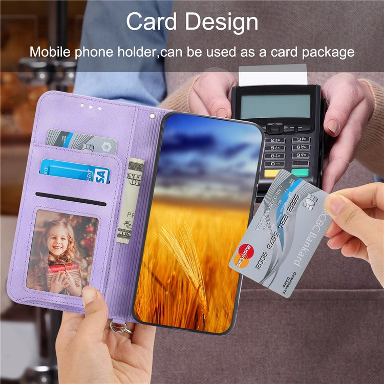 Anti-Drop PU Leather Case for Honor X40i 5G Imprinted Flower Skin-Touch Wallet Phone Cover with Strap - Light Purple