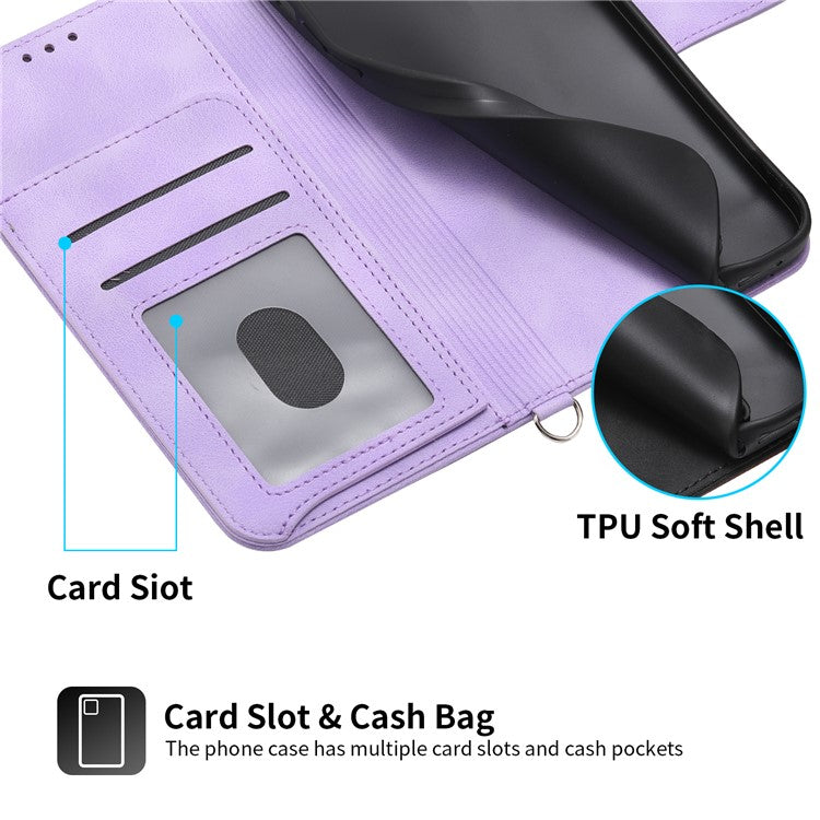 Anti-Drop PU Leather Case for Honor X40i 5G Imprinted Flower Skin-Touch Wallet Phone Cover with Strap - Light Purple
