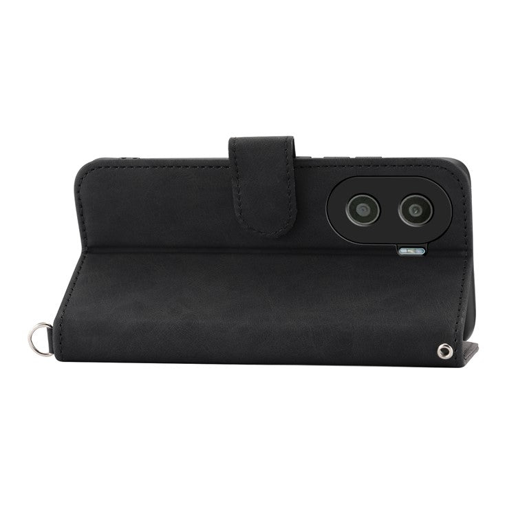 Anti-Drop PU Leather Case for Honor X40i 5G Imprinted Flower Skin-Touch Wallet Phone Cover with Strap - Black