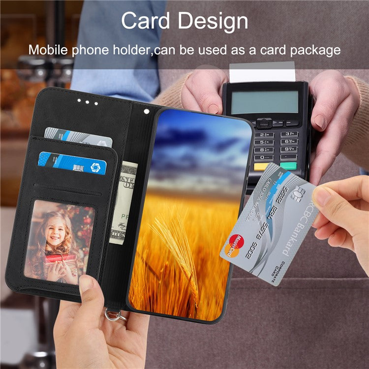 Anti-Drop PU Leather Case for Honor X40i 5G Imprinted Flower Skin-Touch Wallet Phone Cover with Strap - Black