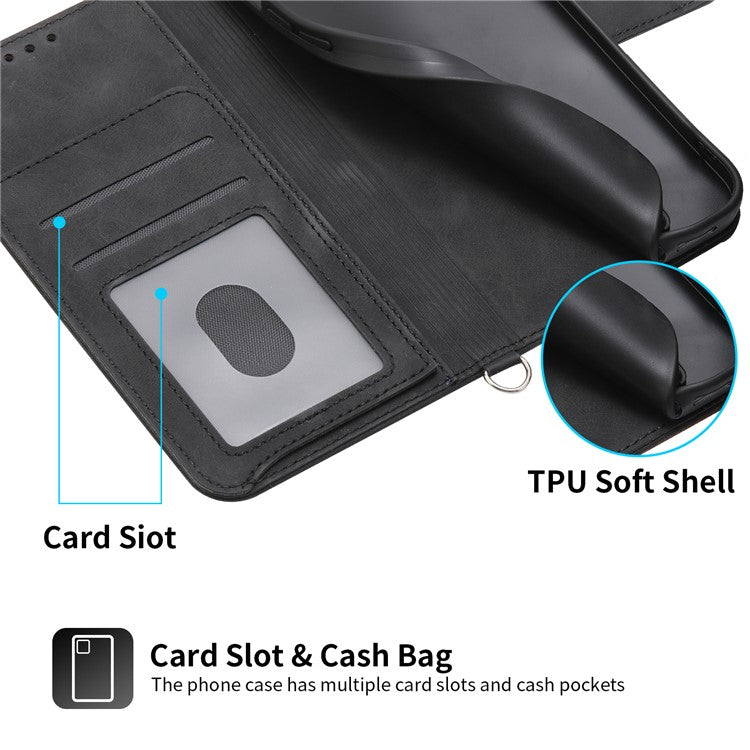 Anti-Drop PU Leather Case for Honor X40i 5G Imprinted Flower Skin-Touch Wallet Phone Cover with Strap - Black
