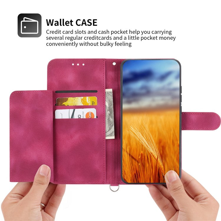 Anti-Drop PU Leather Case for Honor X40i 5G Imprinted Flower Skin-Touch Wallet Phone Cover with Strap - Wine Red