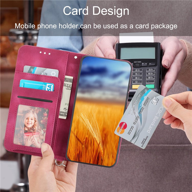 Anti-Drop PU Leather Case for Honor X40i 5G Imprinted Flower Skin-Touch Wallet Phone Cover with Strap - Wine Red