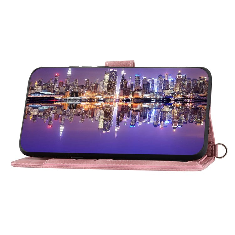 Anti-Drop PU Leather Case for Honor X40i 5G Imprinted Flower Skin-Touch Wallet Phone Cover with Strap - Pink