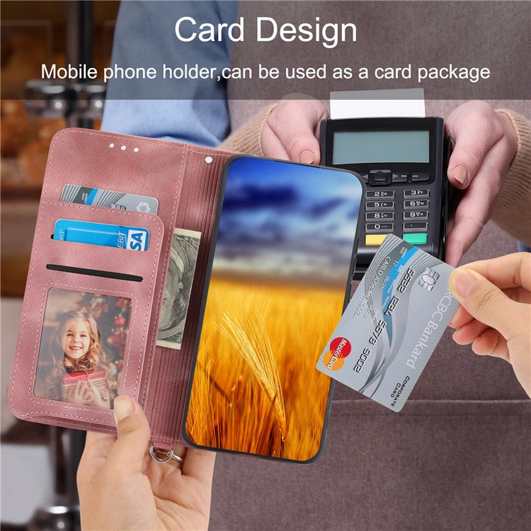 Anti-Drop PU Leather Case for Honor X40i 5G Imprinted Flower Skin-Touch Wallet Phone Cover with Strap - Pink