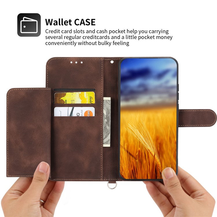 Anti-Drop PU Leather Case for Honor X40i 5G Imprinted Flower Skin-Touch Wallet Phone Cover with Strap - Brown
