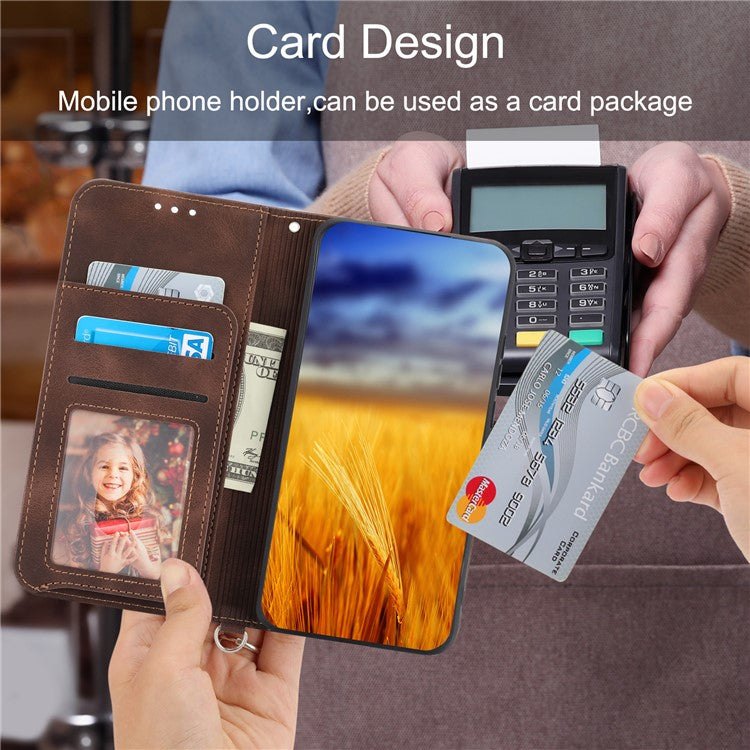 Anti-Drop PU Leather Case for Honor X40i 5G Imprinted Flower Skin-Touch Wallet Phone Cover with Strap - Brown