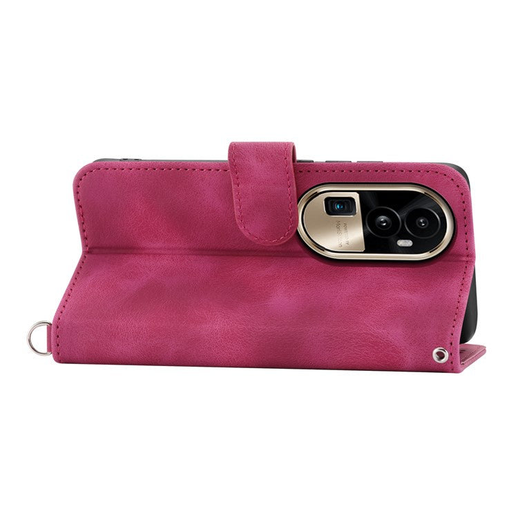 Skin-Touch Phone Case for Oppo Reno10 Pro+ 5G Flower Imprinted Leather Wallet Cover with Strap - Wine Red