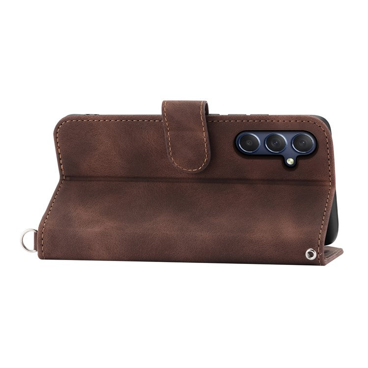 For Samsung Galaxy M54 5G / F54 5G Wallet Phone Case Flower Imprinted Skin-Touch Leather Cover with Strap - Brown