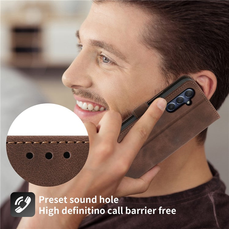For Samsung Galaxy M54 5G / F54 5G Wallet Phone Case Flower Imprinted Skin-Touch Leather Cover with Strap - Brown