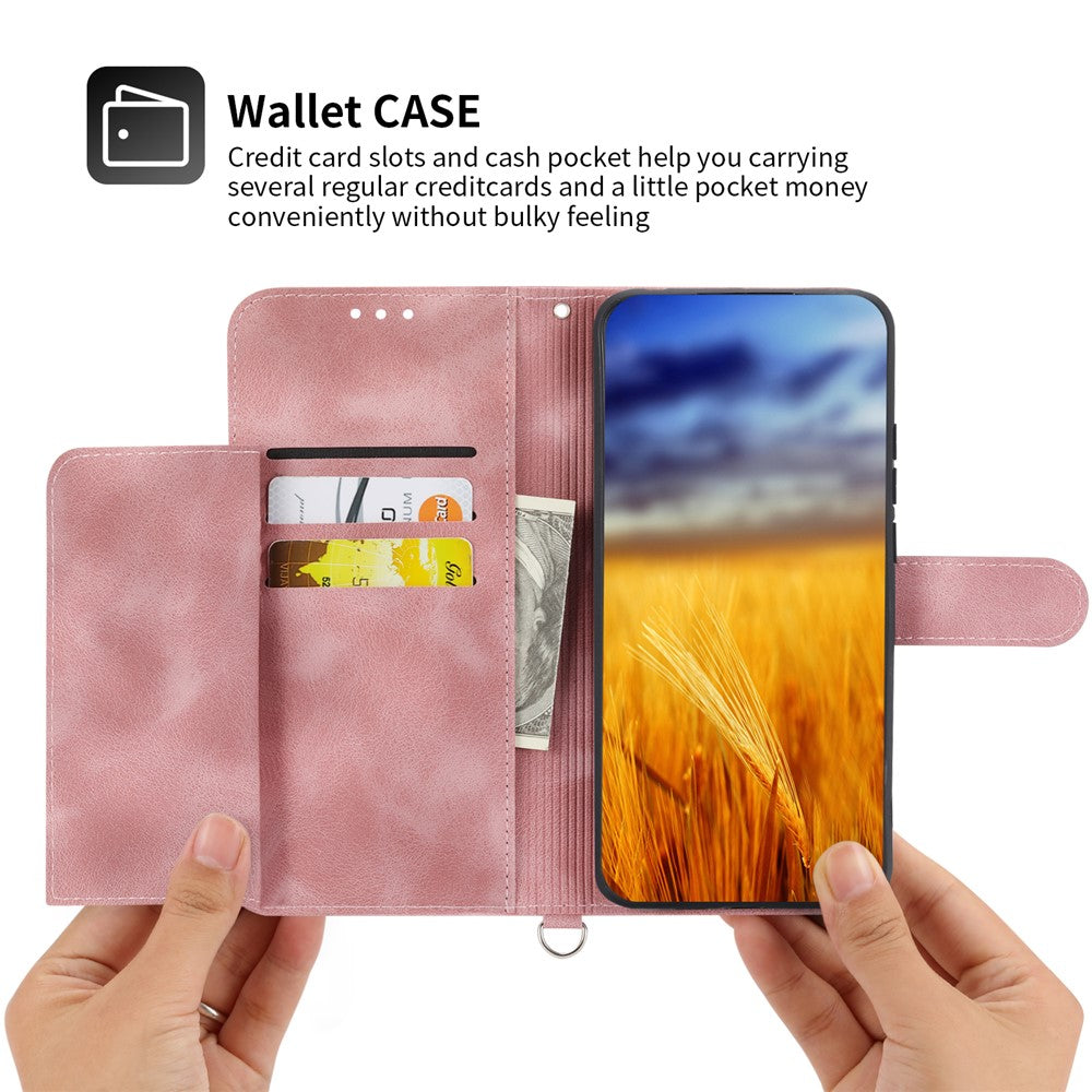 For Samsung Galaxy M54 5G / F54 5G Wallet Phone Case Flower Imprinted Skin-Touch Leather Cover with Strap - Pink