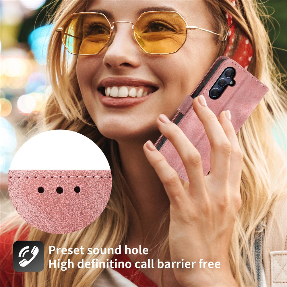 For Samsung Galaxy M54 5G / F54 5G Wallet Phone Case Flower Imprinted Skin-Touch Leather Cover with Strap - Pink