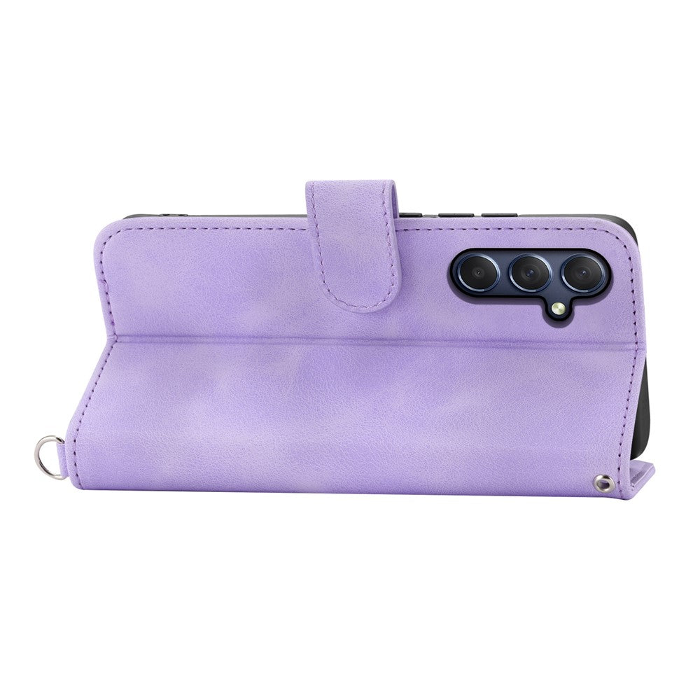For Samsung Galaxy M54 5G / F54 5G Wallet Phone Case Flower Imprinted Skin-Touch Leather Cover with Strap - Light Purple